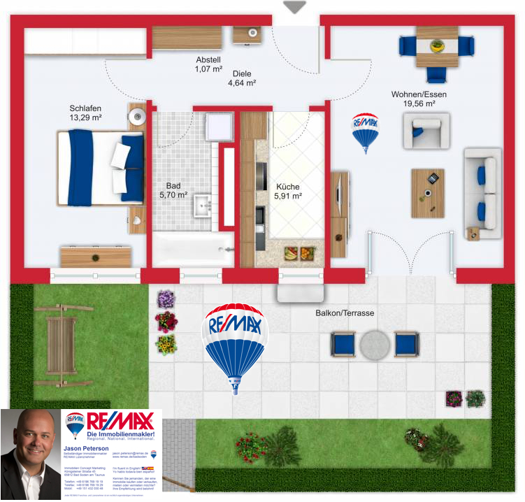 Grundriss / Wohnplan - 2ZEW Frankfurt-Bockenheim (City West) mit ca. 53,9 m² Grundriss / Wohnplan - 2ZEW Frankfurt-Bockenheim (City West) mit ca. 53,9 m²