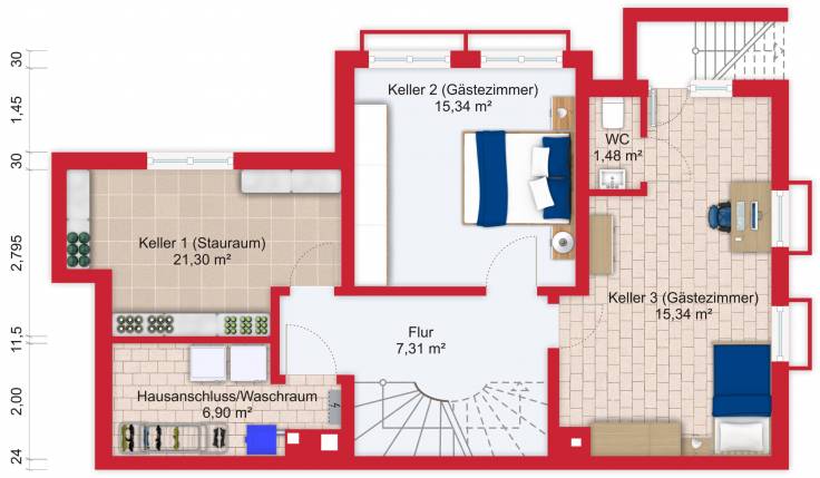 Grundriss (Untergeschoss) - Miete 9ZDHH Bad Soden mit 255m²