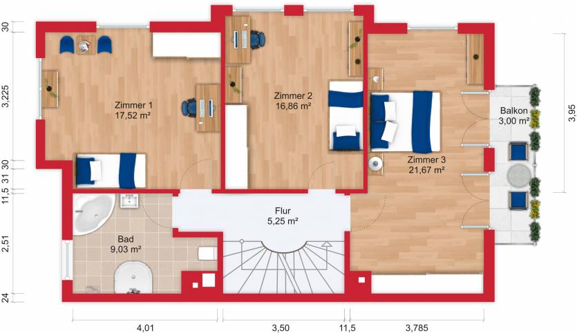Grundriss (Obergeschoss) - Miete 9ZDHH Bad Soden mit 255m²