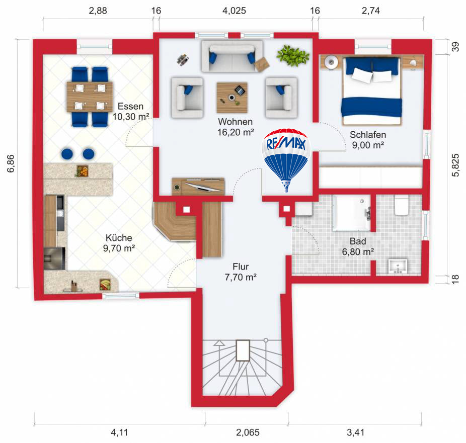 Grundriss / Wohnplan - Miete 2,5ZW FFM-Heddernheim mit 59,7m²