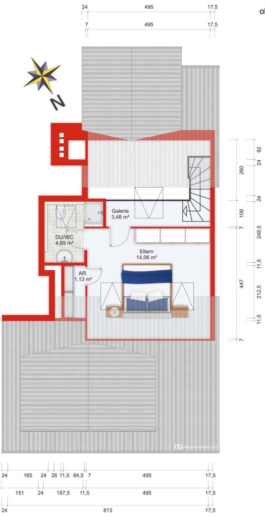 Wohnplan (obere Ebene) - Kauf 4ZETW Bad Soden mit 109m²