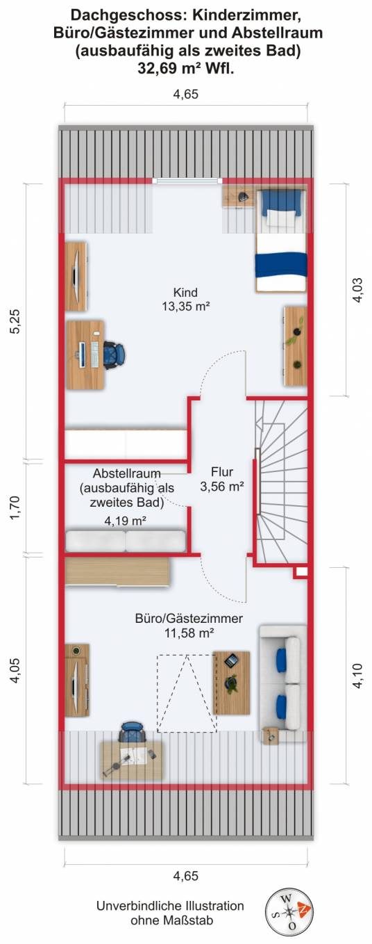 Grundriss (Dachgeschoss) - Kauf 5ZRMH Maintal-Dörnigheim mit 135,69m² Grundriss (Dachgeschoss) - Kauf 5ZRMH Maintal-Dörnigheim mit 135,69m²