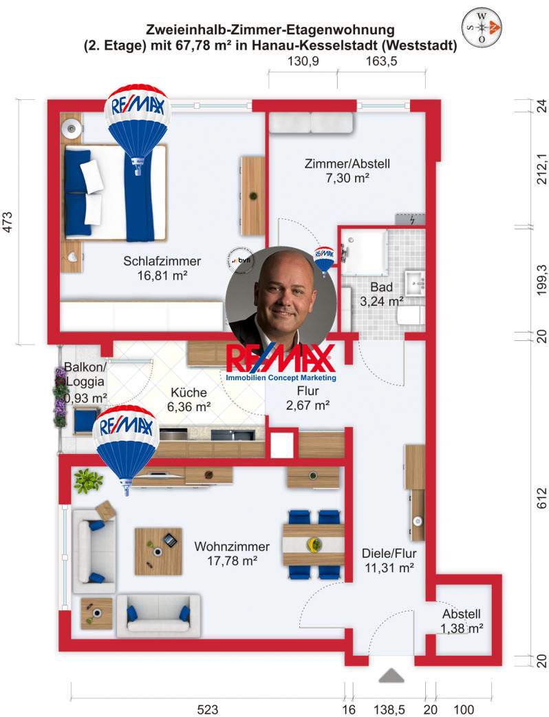 Grundriss / Wohnplan: Kauf 2,5ZETW Hanau-Kesselstadt mit 67,78m²