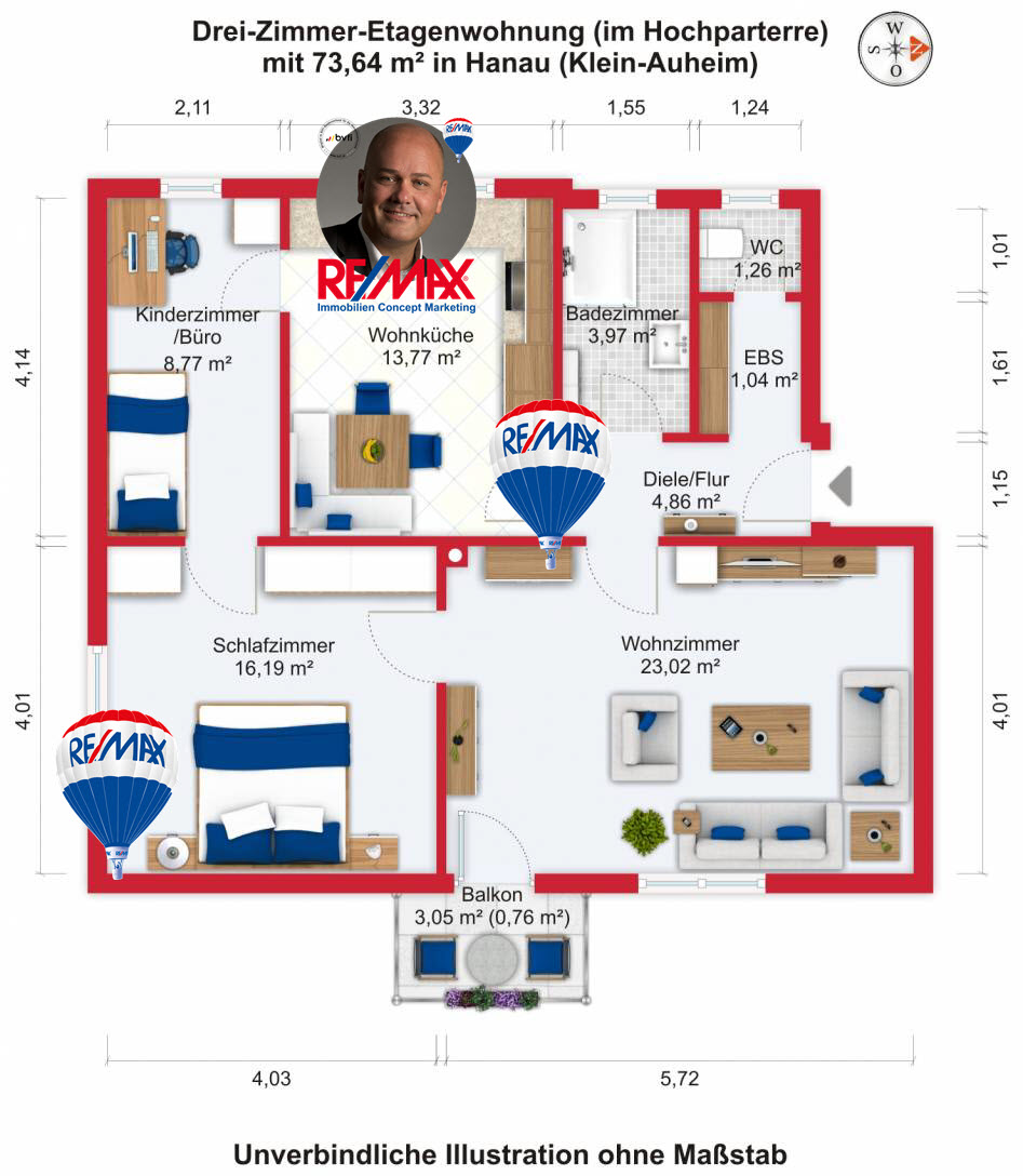 Grundriss / Wohnplan - Kauf 3ZETW Hanau (Klein-Auheim) mit 73,64m² Grundriss / Wohnplan - Kauf 3ZETW Hanau (Klein-Auheim) mit 73,64m²