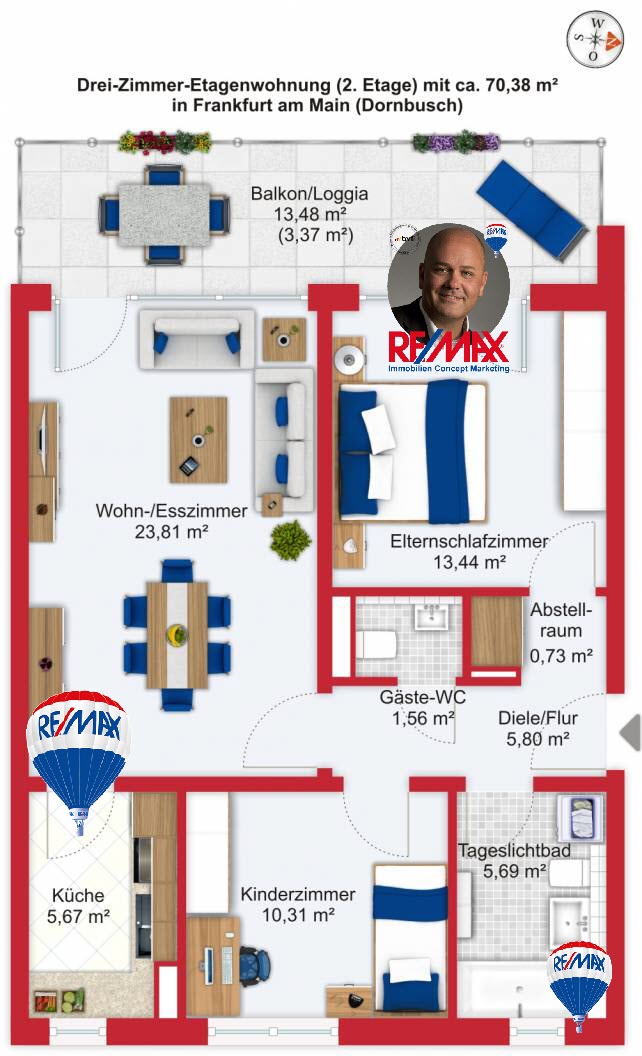 Grundriss / Wohnplan - Miete 3ZW FFM-Dornbusch mit 70,38m² Grundriss / Wohnplan - Miete 3ZW FFM-Dornbusch mit 70,38m²